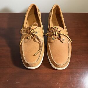L.L. Bean Women 2-Eye Brown Leather Boat Shoes 11.5 D Lace‎ Up Moccasins Loafers